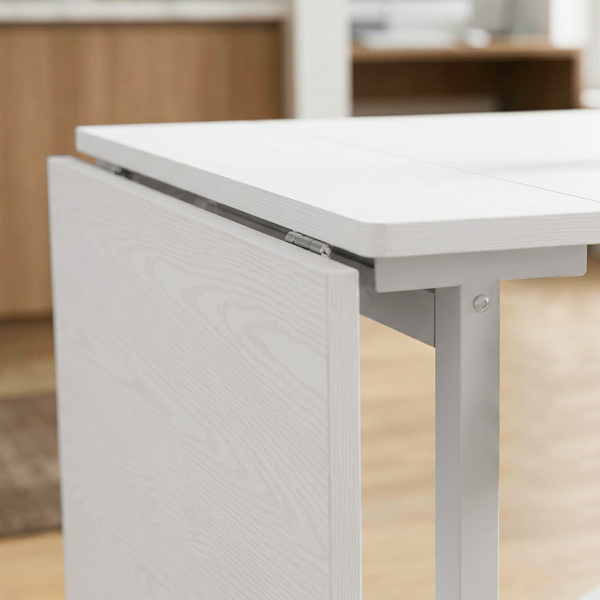 Mesa de Comedor Plegable con Ruedas para 4-6 Personas 120 cm, Ruedas con Frenos, 2 Abatibles, Estilo Industrial, Blanco