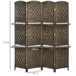 Paravent séparateur de pièce 4 panneaux 160 x170 cm avec 2 étagères, pliable, en bois