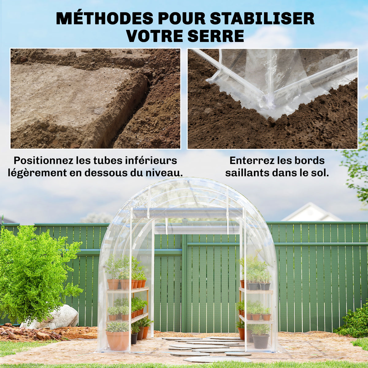 Serre tunnel de jardin 6m² serre de jardin tunnel 195x295x195cm cadre acier galvanisé, bâche PE 150g/m² transparent