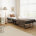 Lit pliant 1 personne 200 x 80 cm avec matelas, lit d'appoint pliable et portable sur roulettes, cadre en acier, blanc