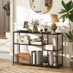 Mesa consola estrecha de 4 niveles estilo industrial con marco de acero, 110 x 30 x 75 cm, negro