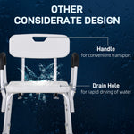 Chaise de Douche siège de Douche Ergonomique Hauteur réglable Pieds antidérapants Dossier accoudoirs Amovibles Charge Max. 136 Kg alu HDPE Blanc
