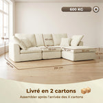 Canapé 3 Places avec Pouf Réversible, Canapé d'Angle Modulable en Chenille 254 cm Moderne, Assise Large, Crème-2