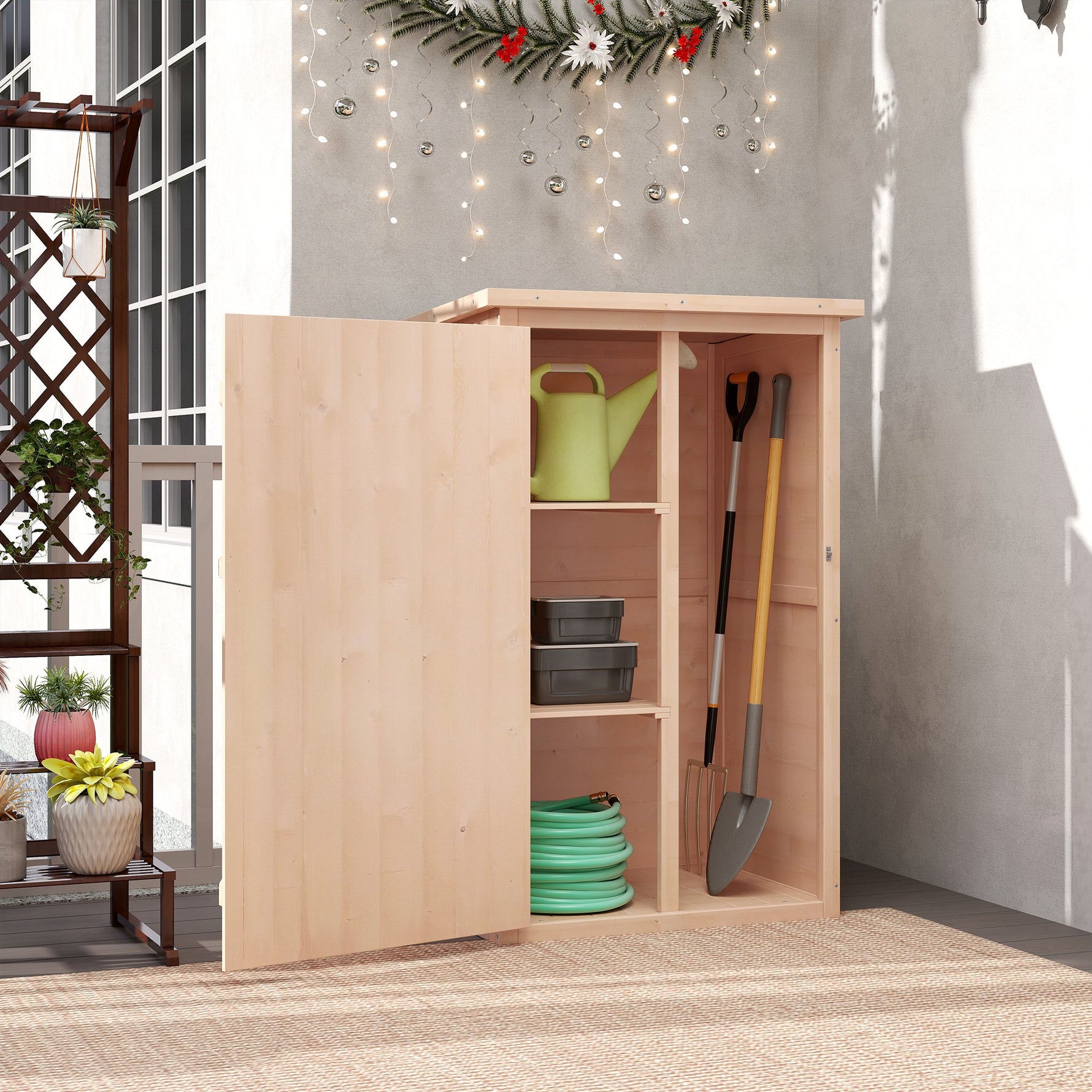 Armoire abri de Jardin Remise pour Outils Bois de Sapin pré-huilé Toit bitumé incliné - Grande Porte