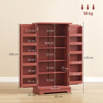 Buffet cuisine armoire de cuisine 5 niveaux avec portes et étagères réglables 60l x 40P x 120H cm grain de bois rouge