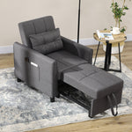 Fauteuil convertible 1 place 3 en 1 dossier réglable en 3 positions oreiller inclus 2 poches latérales 69x82x85cm gris