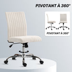 Chaise de bureau sans accoudoirs, fauteuil de bureau, hauteur réglable et pivotant 360°, 43 x 56 x 89-99 cm, crème