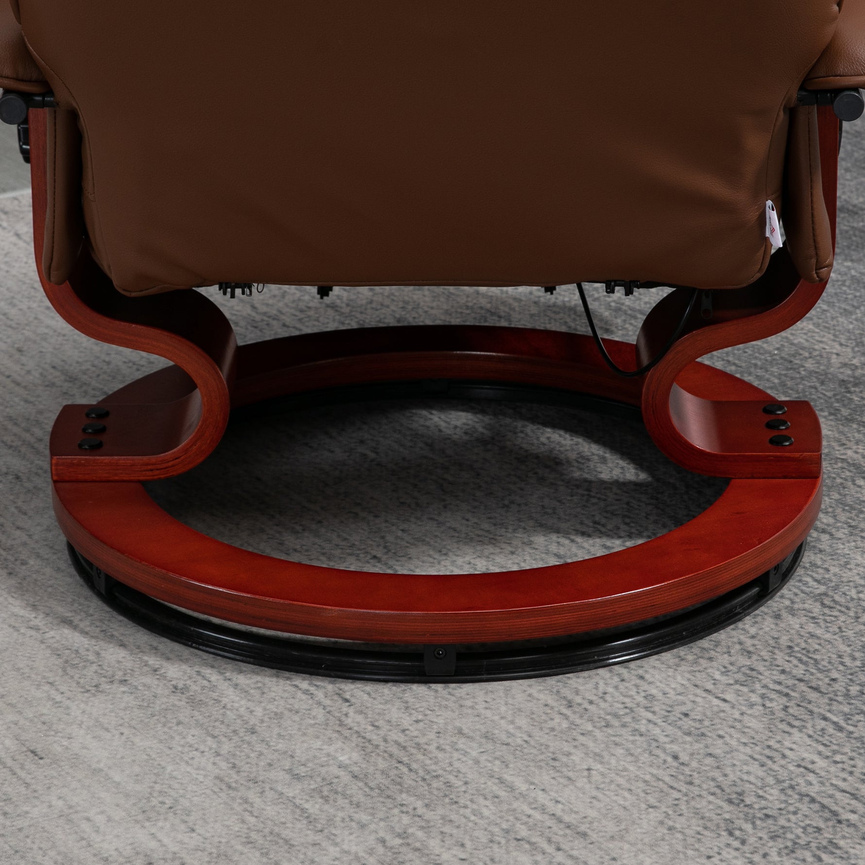 Fauteuil relax inclinable repose-pieds réglable pivotant 360° piètement bois revêtement PU respirant et doux marron