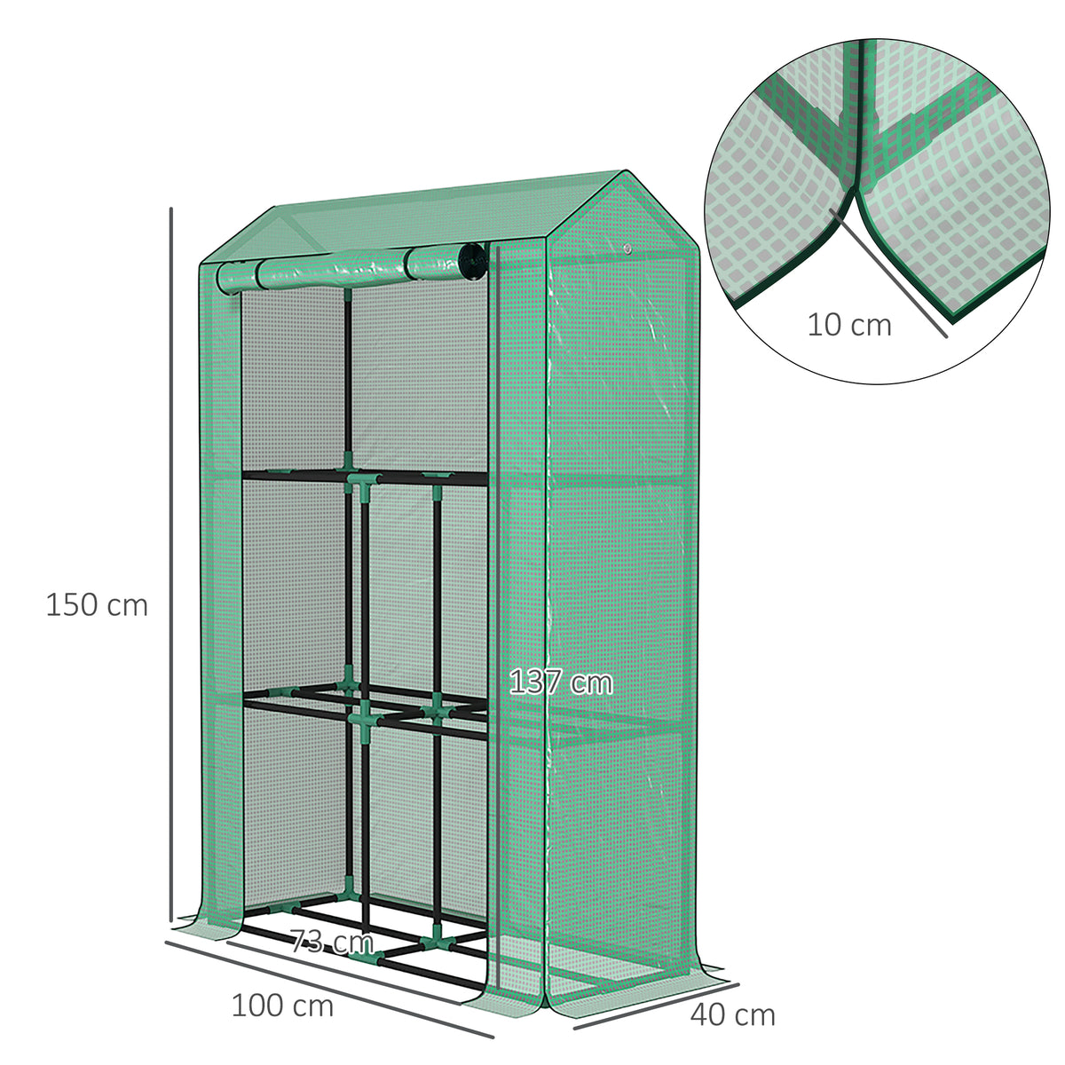 Serre de jardin avec étagères 3 niveaux serre d'hivernage bâche renforcée en PE porte enroulable 100 x 40 x 150 cm vert