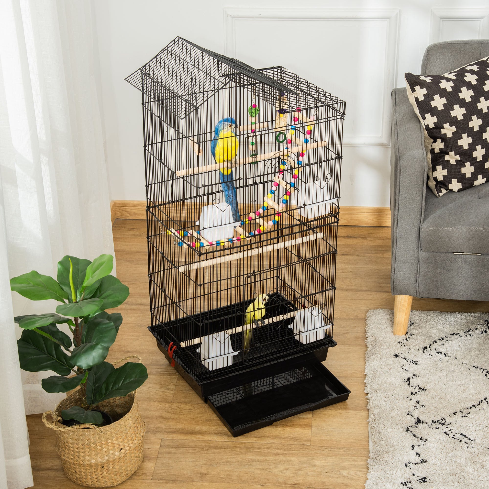 Vogelkooi 46 x 36 x 100 cm 4 voerbakjes 3 zitstokken kooi voor parkiet valkparkiet conure vink kanarie