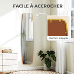 Grand miroir mural ovale 160 x 40 cm, miroir suspendu moderne, cadre en métal et bois, prêt à accrocher, doré