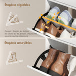 Meuble à chaussures 12 paires, armoire à chaussures, 2 tiroirs rabattables, 4 compartiments, 99,4x23,8x106,6cm, blanc
