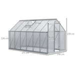 Serre de jardin 7,1 m² en aluminium polycarbonate avec fondation, 190 x 375 x 199 cm, serre avec fenêtre