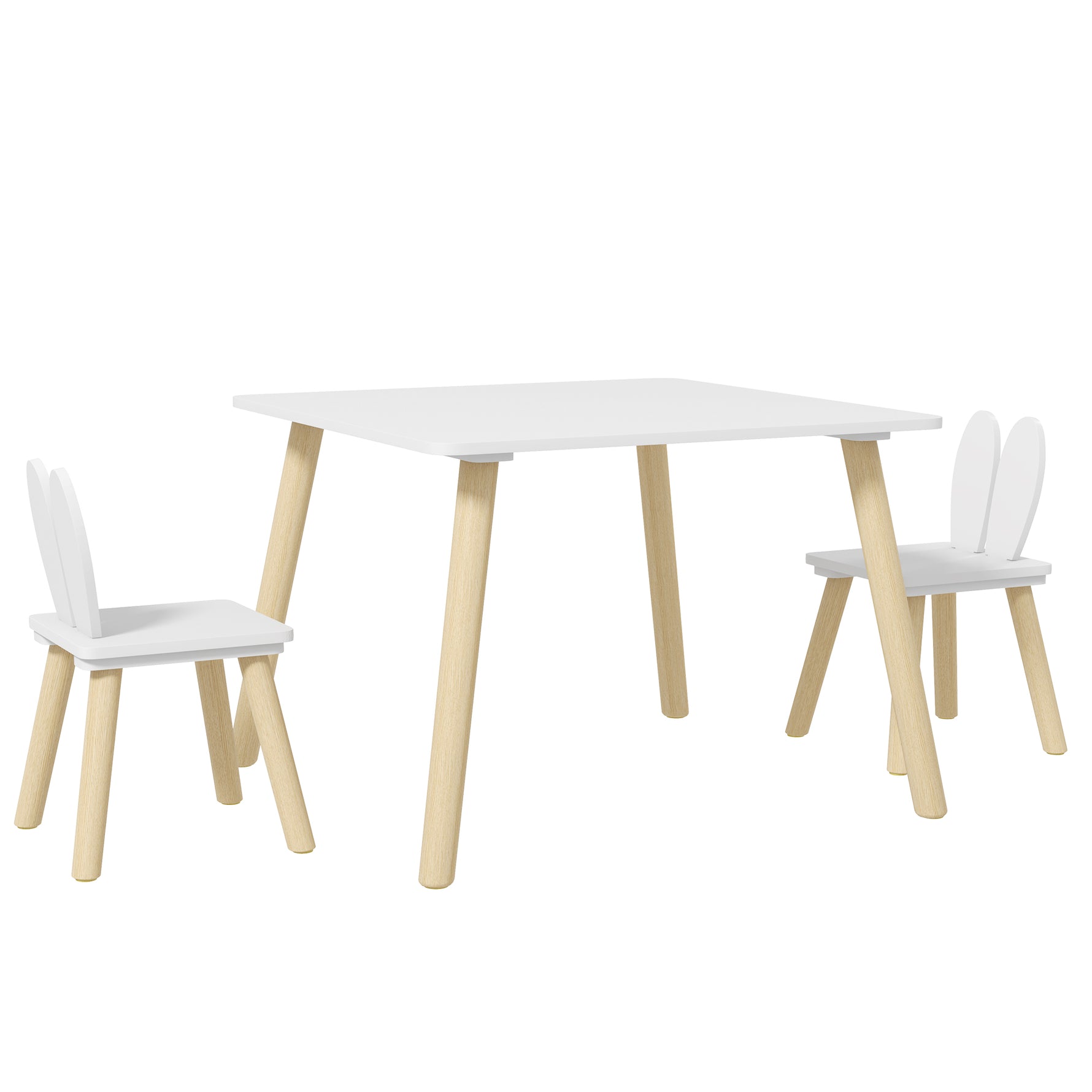 Ensemble table et 2 chaises enfant design scandinave motif oreille de lapin bois pin blanc