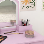 Coiffeuse pour enfant avec tabouret et miroir, table de maquillage avec tiroir et 2 compartiments, 55x36x86cm, rose