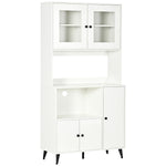 Armoire de cuisine avec 3 placards, niches, étagères réglables, portes vitrées, passe-câble, 90x40x180cm, blanc