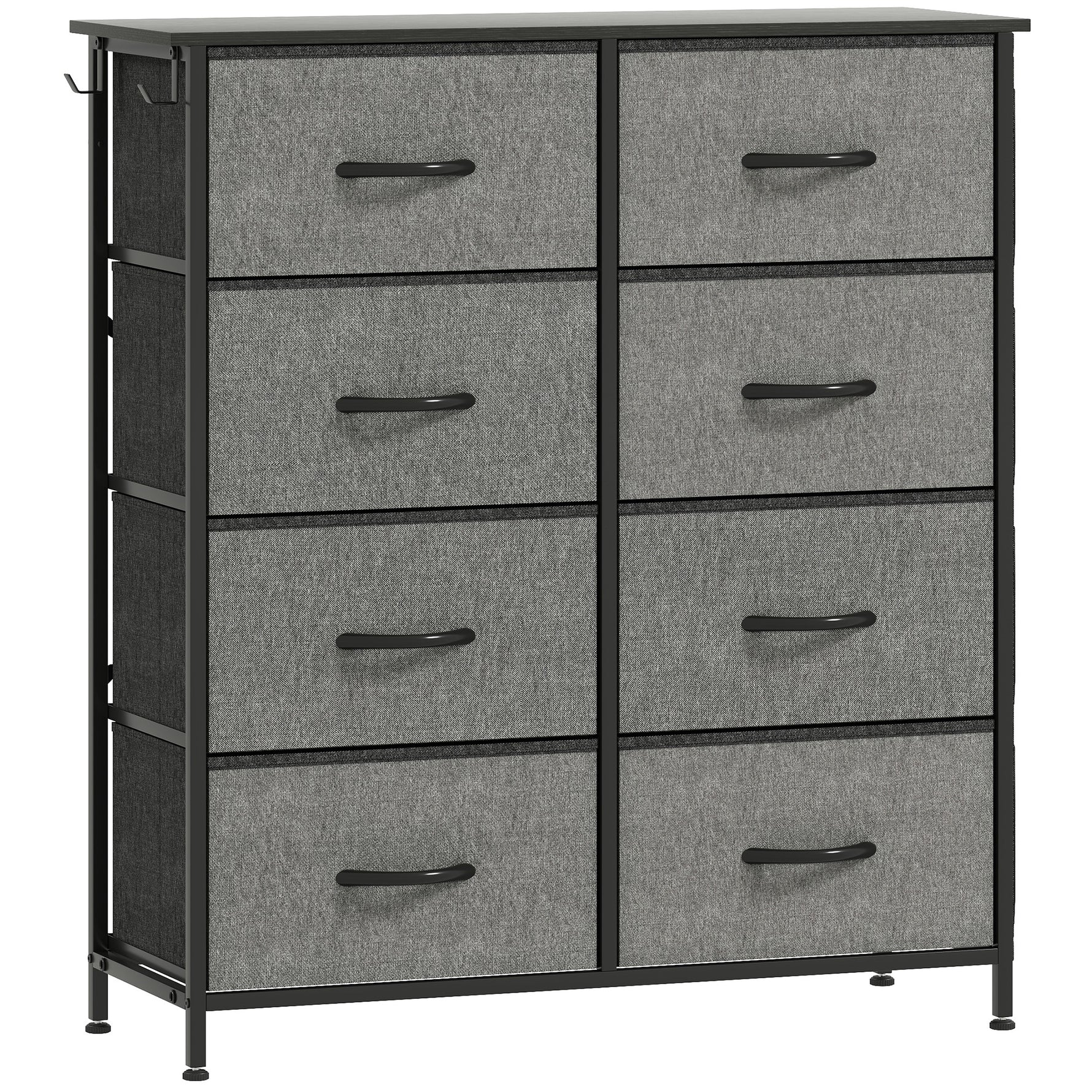Commode 8 tiroirs en tissu, meuble de rangement avec 4 poches, 2 crochets, structure en acier, 86 x 30 x 94,5 cm, gris