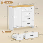 Buffet Cuisine, Meuble de Rangement avec 5 Tiroirs et Porte, Style Rustique, 100 x 40 x 94 cm, Blanc