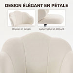 Chaise Bureau en Velours, Chaise Coiffeuse avec Dossier en Pétale, Hauteur Réglable, Fonction Bascule, Crème