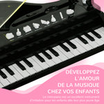 Piano enfant électronique 32 touches multifonctions avec micro haut parleur tabouret couvercle lumineux LED noir