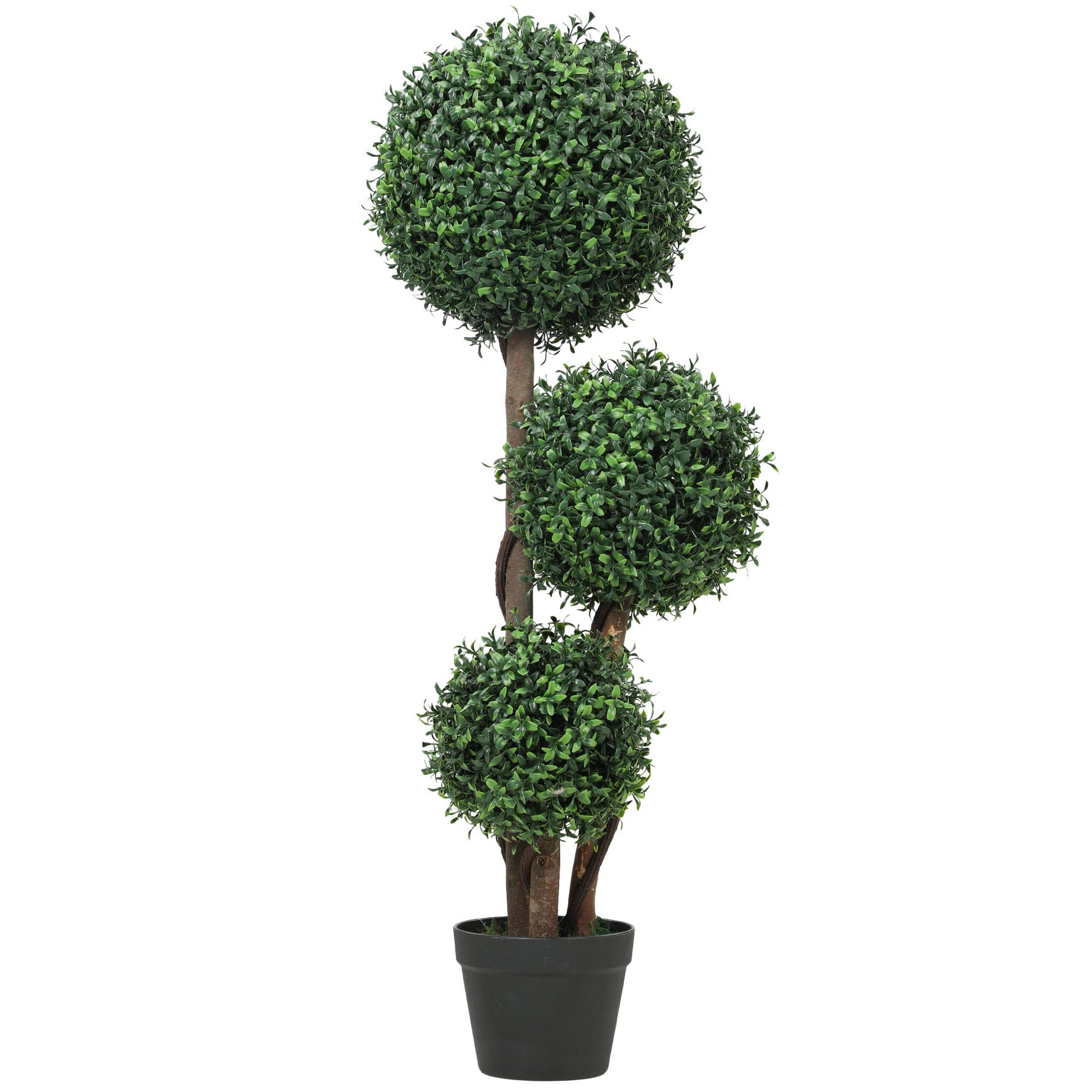 Plante Artificielle 100 cm, 3 Boules de Buis, Pot, Facile à Nettoyer, Arbre Artificiel Intérieur Extérieur, Vert