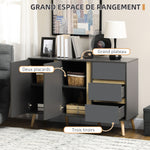 Buffet bas meuble de rangement sur pieds style scandinave 2 portes 3 tiroirs 120 x 40 x 80 cm gris anthracite