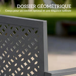 Banc d'extérieur en métal, 2 places, avec dossier géométrique antirouille et accoudoirs, gris foncé