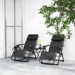 Lot de 2 chaise longue pliable et inclinable avec table d'appoint, porte-gobelets et appuie-têtes, charge 120 kg, noir
