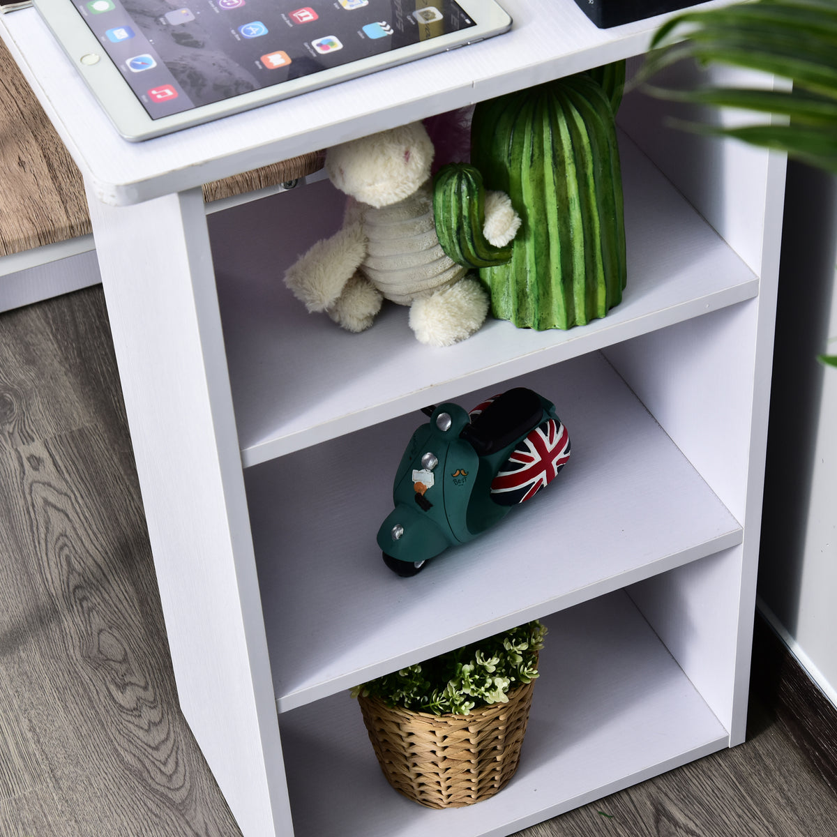 Bureau informatique multimédia multi-rangements 3 tiroirs 2 étagères 120L x 49l x 72H cm blanc