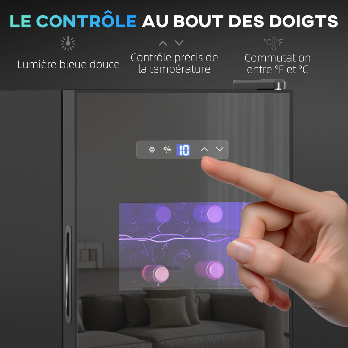 Cave à vin, 15 bouteilles, 39L, Réfrigérateur pour boissons, éclairage LED, température réglable 8-18℃