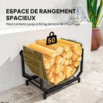 Range-bûches porte buche avec sac de transport et poignées pour intérieure, en métal robuste, 53 x 33 x 43 cm, noir
