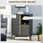 Meuble de rangement design modene avec étagères réglables et pieds en bois massif 70 x 40 x 96,1 cm gris foncé