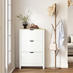 Armoire à Chaussures 3 Portes abattantes 2 Compartiments Panneaux Particules Blanc chêne