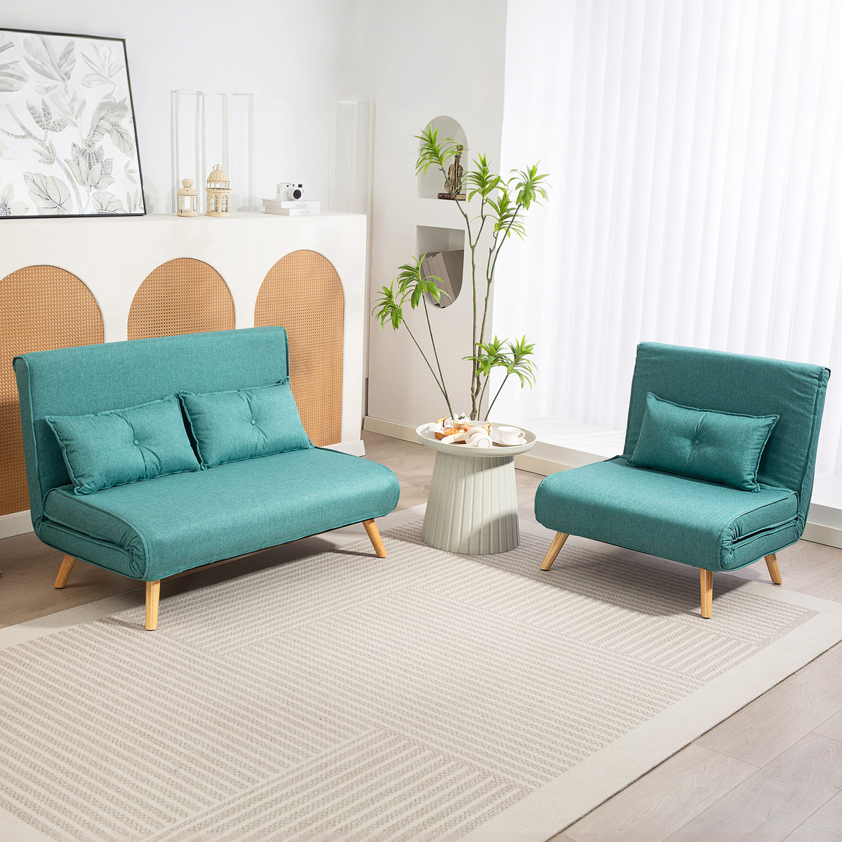 Besaulki bihurgarri bakarrekoa, 3-in-1 klik-klak sofa-ohea, 5 posiziotako bizkarralde erregulagarriarekin, burko barne, berdea