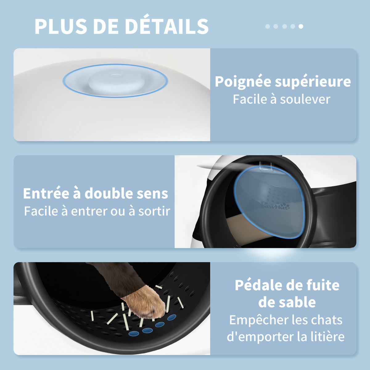bac à litière pour chat pliable porte battante lucarne + pelle fournis noir blanc