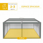Clapier à lapins cage lapin pliable avec poignée dessus ouvrable pour 2 à 3 lapins cochons d'inde 110 x 105 x 50 cm gris