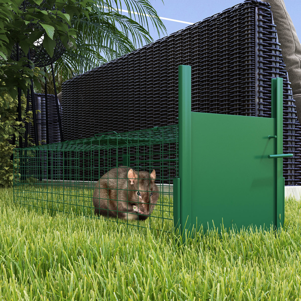 Cage attrape animaux nuisibles 1 entrée dim. 100L x 25l x 28H cm vert foncé