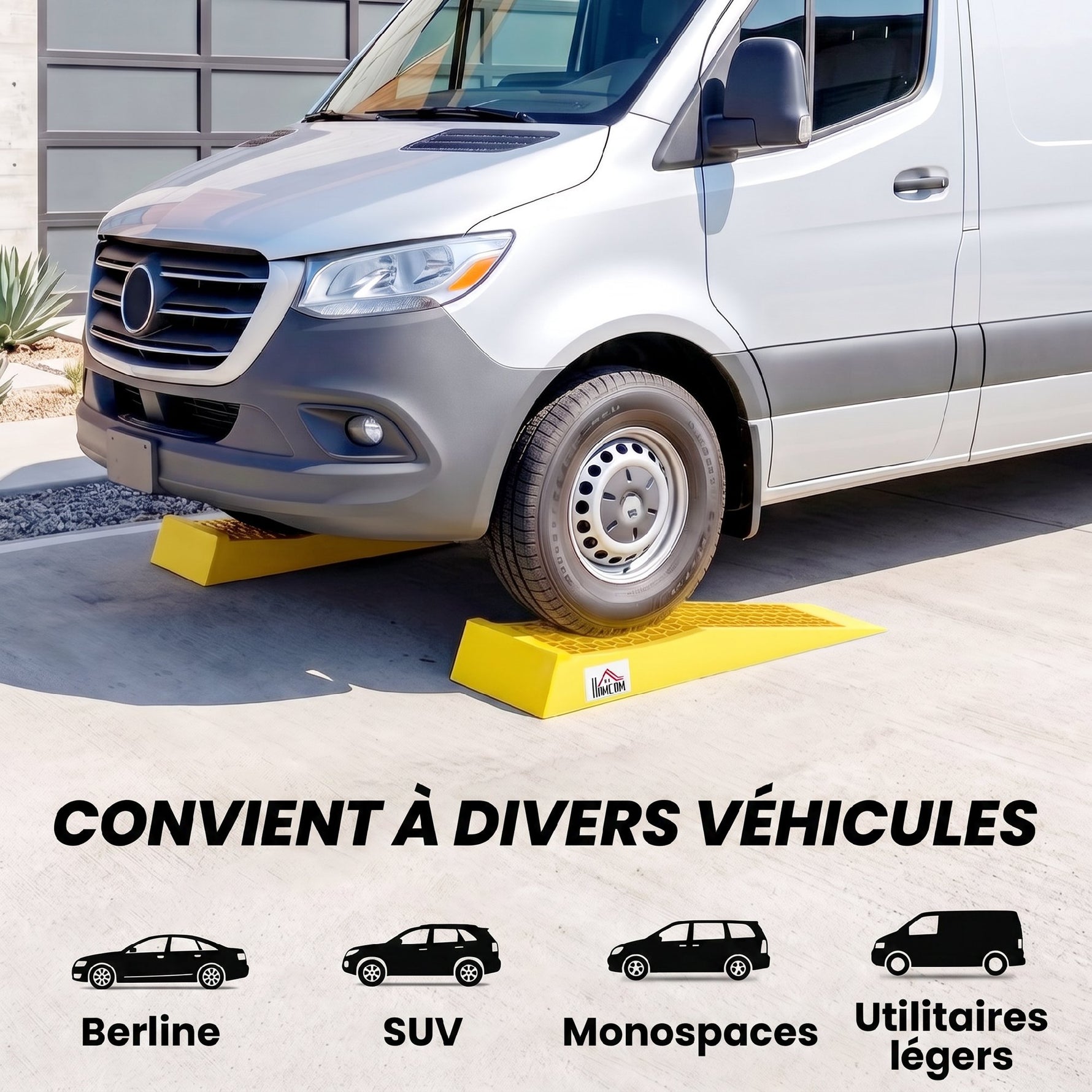 Ensemble de 2 rampes pour voiture véhicule utilitaire rampe de chargement dim. 70L x 19,5l x 7,8H cm PP jaune