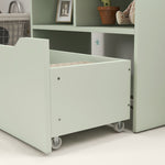 Bibliothèque étagère Multi-Rangement 3 étagères 2 niches Grand tiroir en bois Vert clair