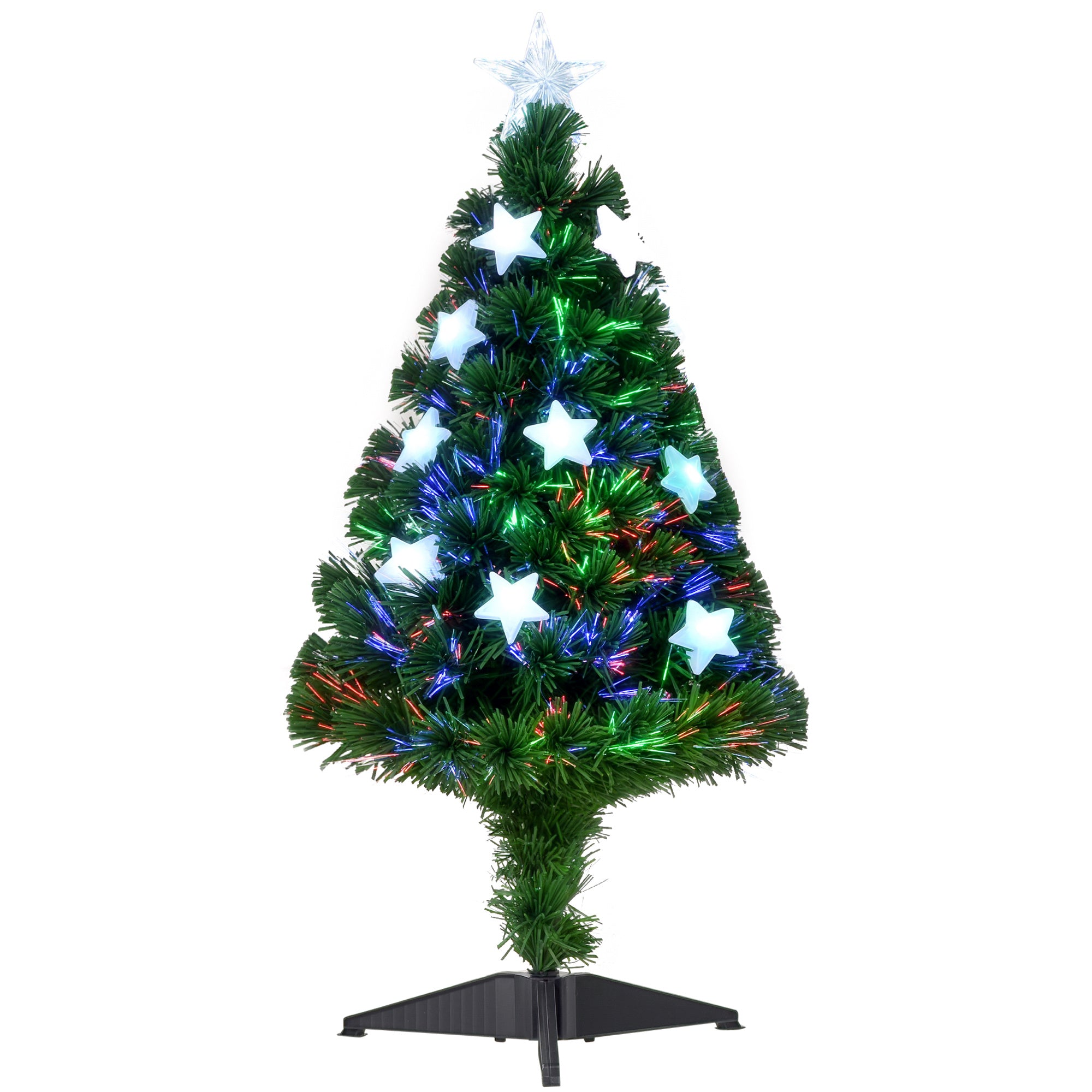 Sapin de Noël Artificiel Lumineux 90H cm Fibre Optique LED Multicolore + Support Pied 90 Branches étoile Sommet Brillante Vert-0