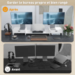 Rehausseur écran PC bureau support d'écran d'ordinateur de 60-116 cm avec 2 tiroirs, longueur et angle réglables