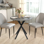 Table à Manger Ronde pour 2 Personnes avec Plateau Aspect Bois et Piètement Croisé en Acier, Gris