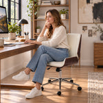 Chaise de Bureau Design Vintage, Hauteur Réglable, Pivotant 360°, Piètement Chromé, 53 x 60 x 86-96 cm, Crème