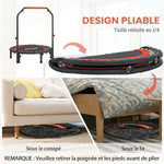 Trampoline de fitness gymnastique avec poignée réglable, pliable, 6 pieds, 28 ressorts Ø 102 cm, noir rouge