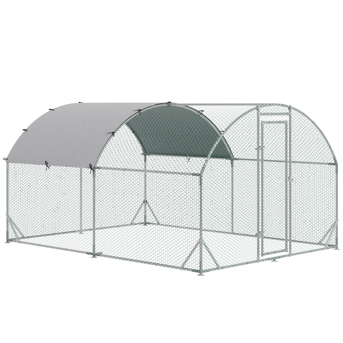 Grande voliera per polli 10,64 m² recinto recintato tetto anti-UV porta bloccabile 2,8 x 3,8 x 1,97 m argentato