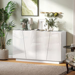 Meuble de rangement avec placards à portes et étagère réglable, 150 x 40 x 88 cm, blanc brillant