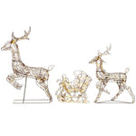 Set di 2 Renne di Natale con Slitta Luminosa 3 Pezzi, 240 LED Bianco Caldo, 8 Modalità e Timer, 78x22x105cm, Marrone