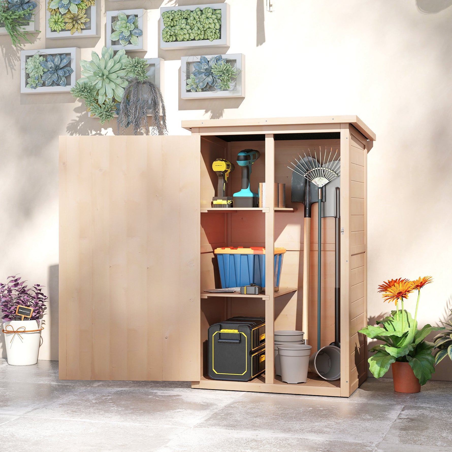 Armoire abri de Jardin Remise pour Outils Bois de Sapin pré-huilé Toit bitumé incliné - Grande Porte