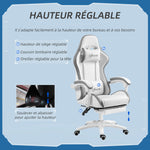 Gaming chair ergonomic gaming recliner with 135° reclining backrest and lumbar support, 65 x 65 x 121-129 cm white