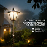 Lampadaire solaire extérieur avec jardinière, lampadaire sur pied étanche, hauteur 160cm, pour jardin, cour, allée, noir